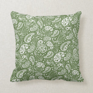 Green Paisley Throw Pillow" Throw Pillow