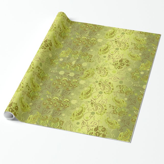 Green Paisley Wrapping Paper (Unrolled)
