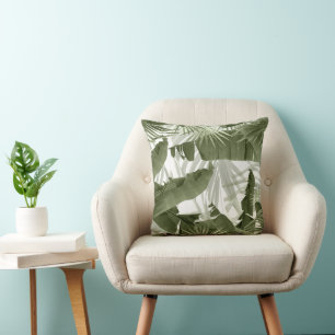 Green Palm Banana Leaves Bliss 1 #art #nature Throw Pillow