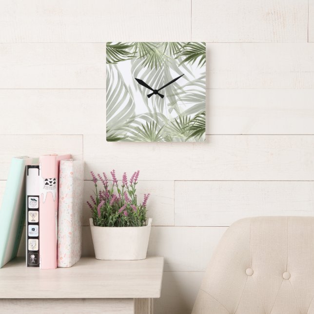 Green Palm Bliss 1 #art #natural Square Wall Clock (Reading Room)