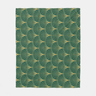 Green Palm Leaf Art Deco Fleece Blanket