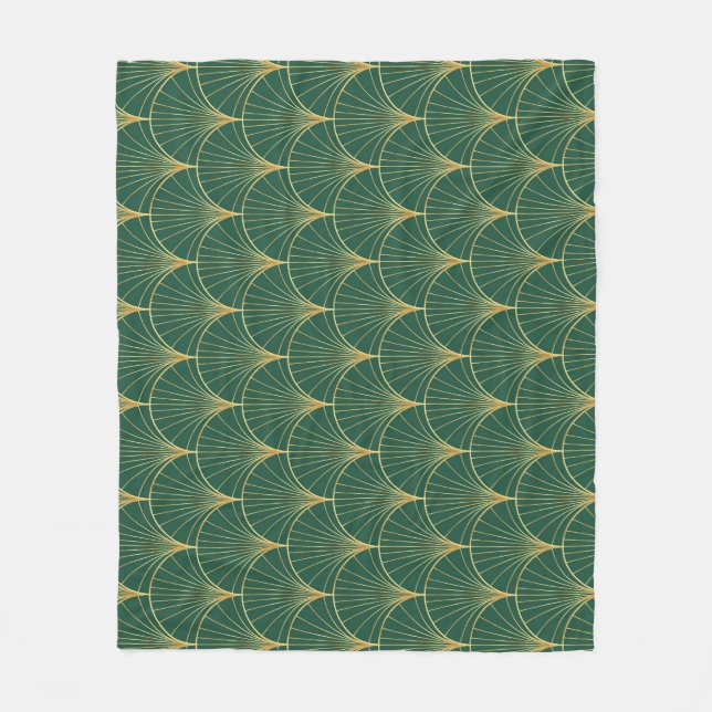 Green Palm Leaf Art Deco Fleece Blanket (Front)