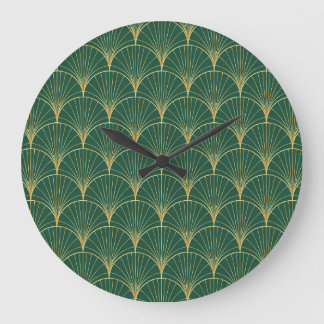 Green Palm Leaf Art Deco Large Clock