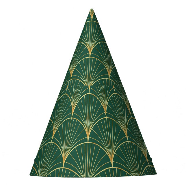 Green Palm Leaf Art Deco Party Hat (Front)