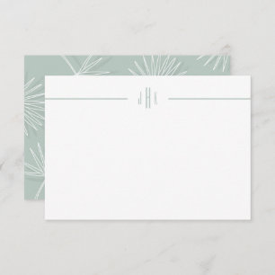 Green Palm Leaf Minimal Monogram Note Card