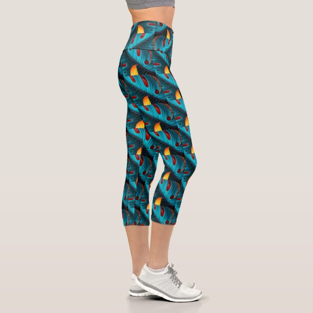 Green Palm Leaf Pattern Capri Leggings (Right)