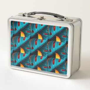 Green Palm Leaf Pattern Metal Lunch Box