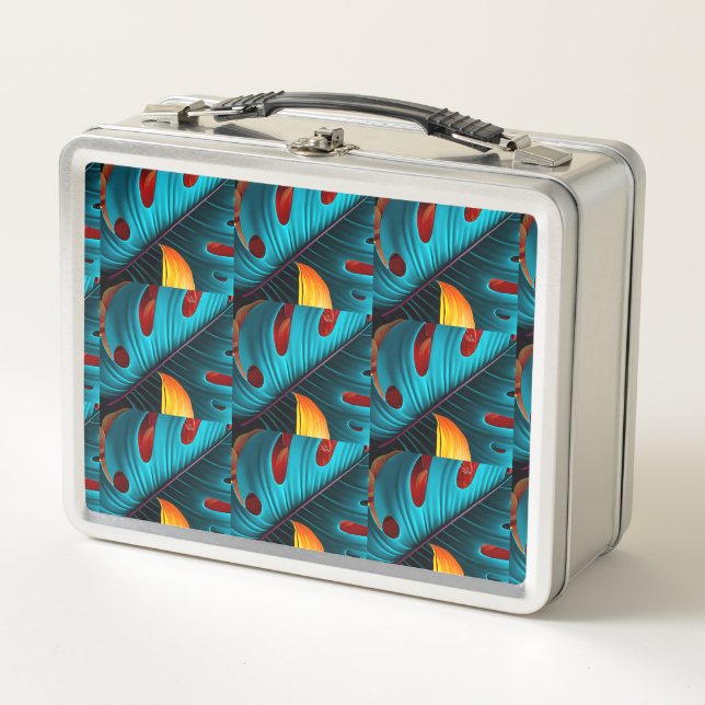 Green Palm Leaf Pattern Metal Lunch Box (Front)