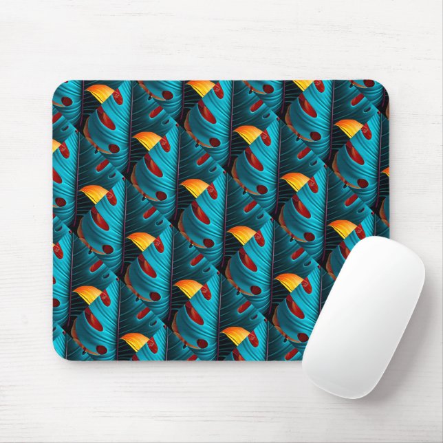 Green Palm Leaf Pattern Mouse Pad (With Mouse)