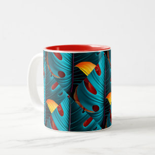 Green Palm Leaf Pattern Two-Tone Coffee Mug