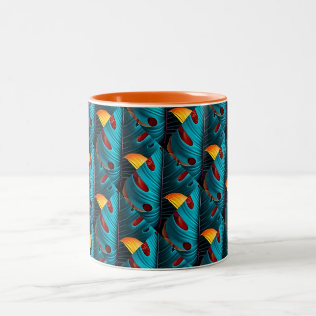 Green Palm Leaf Pattern Two-Tone Coffee Mug (Center)