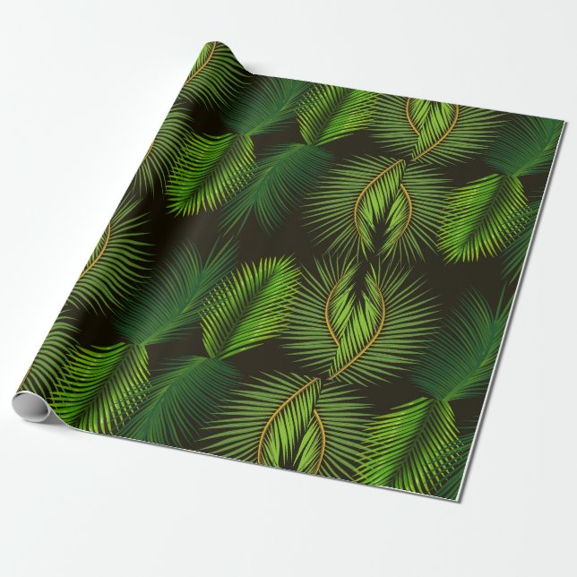 Green Palm Leaf Patterned wrapping paper (Unrolled)