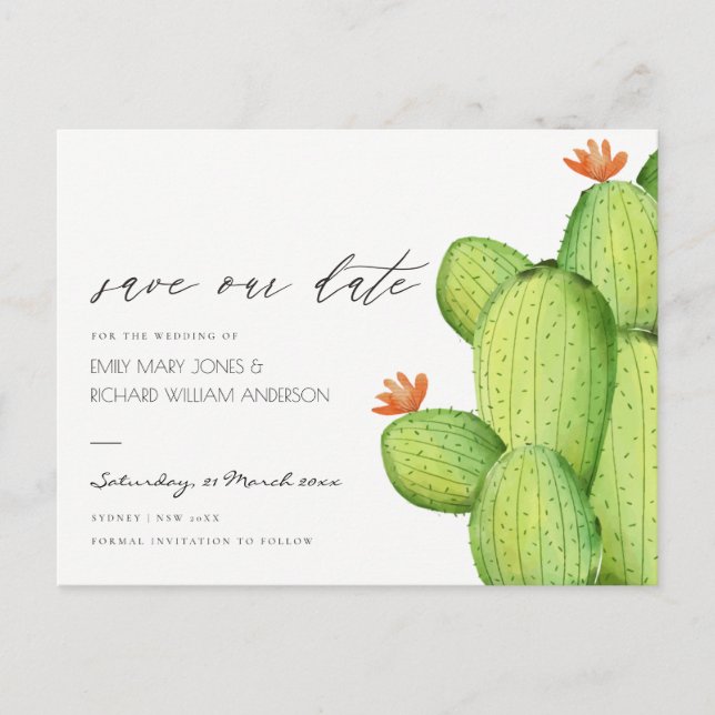 GREEN PALM LEAF WATERCOLOUR FOLIAGE SAVE THE DATE ANNOUNCEMENT POSTCARD (Front)