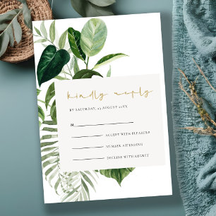 Green Palm Leafy Tropical Foliage Wedding Rsvp Enclosure Card