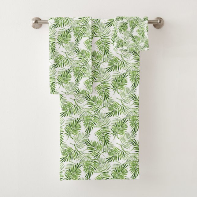 Green Palm Leaves Bath Towel Set (Insitu)