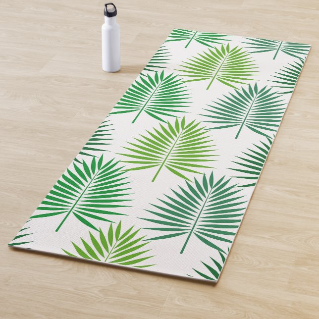 Green palm leaves botanical pattern yoga mat (In Situ)