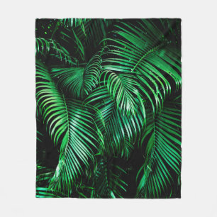Green palm leaves fleece blanket