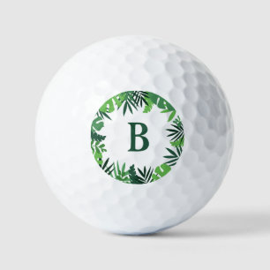 Green palm leaves floral monogram  golf balls