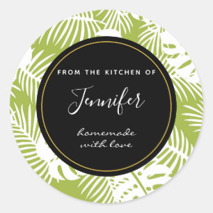 Green Palm Leaves Jungle Pattern Kitchen Baking Classic Round Sticker