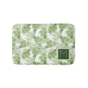 Green Palm Leaves Monogram Bath Mat