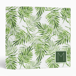 Green Palm Leaves Monogram Binder