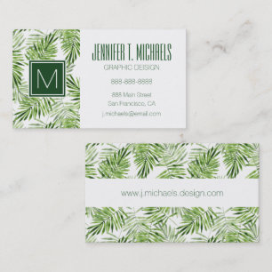 Green Palm Leaves   Monogram Business Card