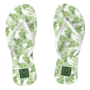 Green Palm Leaves   Monogram Flip Flops