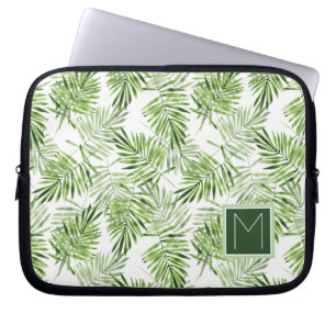 Green Palm Leaves Monogram Laptop Sleeve