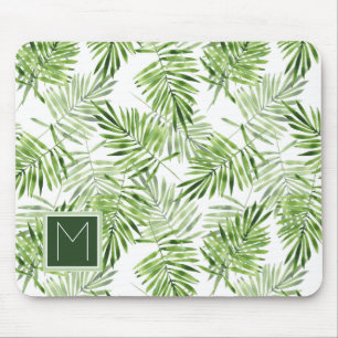 Green Palm Leaves   Monogram Mouse Pad