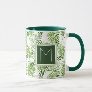 Green Palm Leaves   Monogram Mug