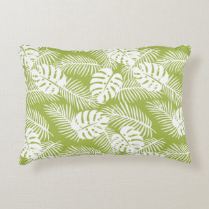 Green Palm Leaves Rainforest Pattern Accent Pillow