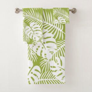 Green Palm Leaves Rainforest Pattern Bath Towel Set