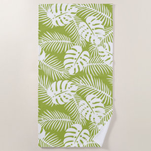 Green Palm Leaves Rainforest Pattern Beach Towel