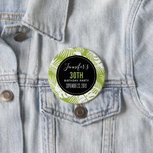 Green Palm Leaves Rainforest Pattern Birthday 3 Inch Round Button
