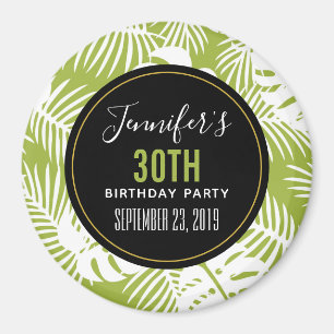 Green Palm Leaves Rainforest Pattern Birthday Magnet