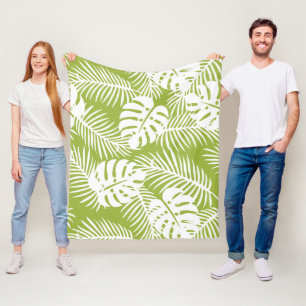 Green Palm Leaves Rainforest Pattern Fleece Blanket