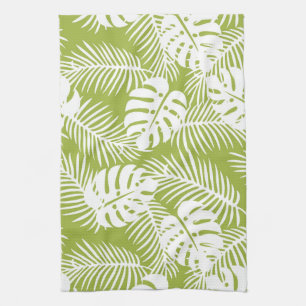 Green Palm Leaves Rainforest Pattern Kitchen Towel