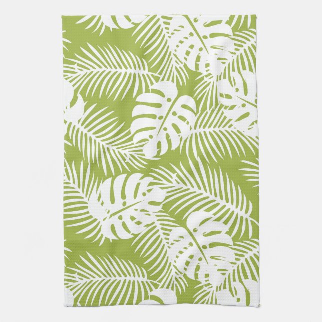Green Palm Leaves Rainforest Pattern Kitchen Towel (Vertical)