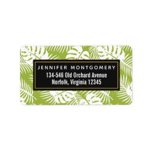 Green Palm Leaves Rainforest Pattern Label