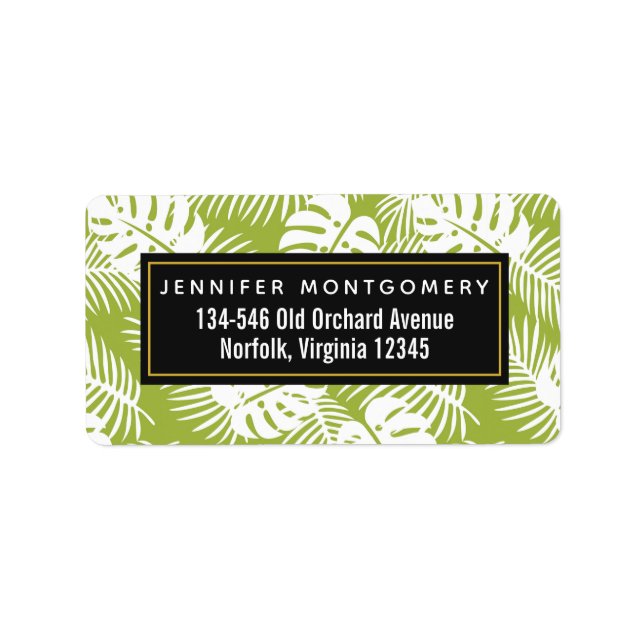 Green Palm Leaves Rainforest Pattern Label (Front)