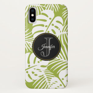 Green Palm Leaves Rainforest Pattern Monogram Case-Mate iPhone Case
