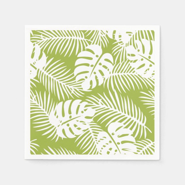 Green Palm Leaves Rainforest Pattern Napkin (Front)