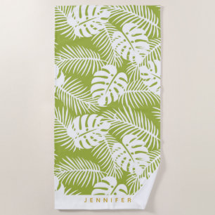 Green Palm Leaves Rainforest Pattern Personalized Beach Towel