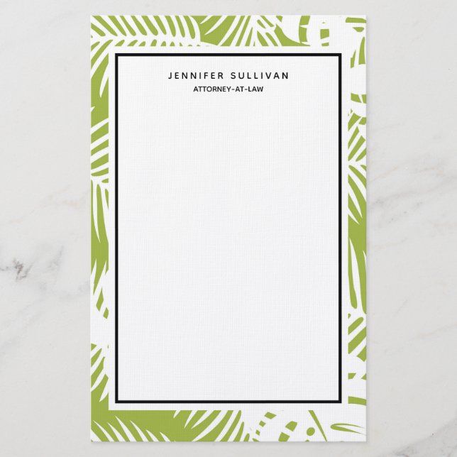 Green Palm Leaves Rainforest Pattern Stationery (Front)