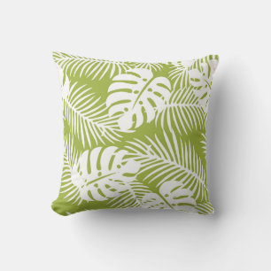 Green Palm Leaves Rainforest Pattern Throw Pillow