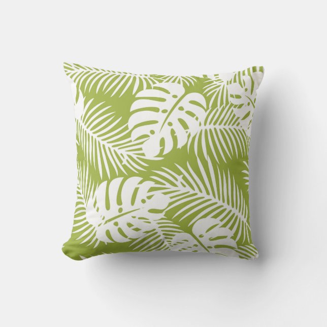 Green Palm Leaves Rainforest Pattern Throw Pillow (Front)