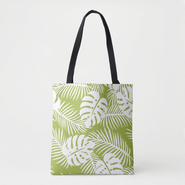 Green Palm Leaves Rainforest Pattern Tote Bag (Front)