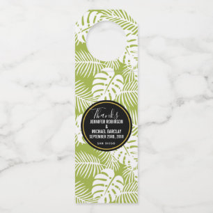Green Palm Leaves Rainforest Pattern Wedding Bottle Tag
