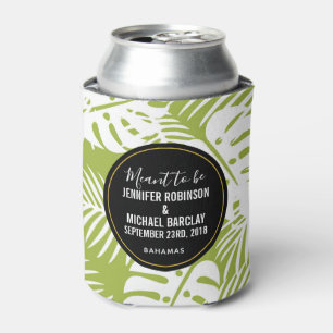 Green Palm Leaves Rainforest Pattern Wedding Can Cooler