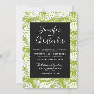 Green Palm Leaves Rainforest Pattern Wedding Invitation